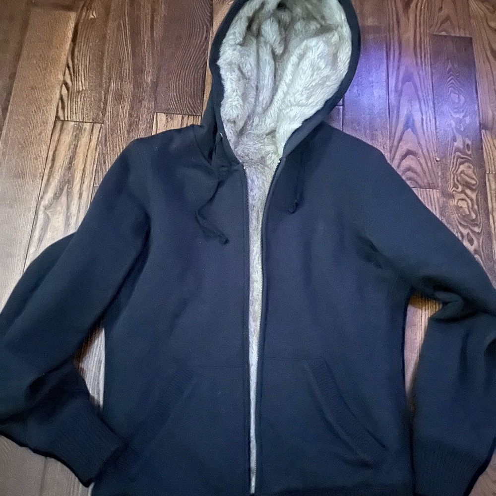 Black Hooded Jacket with Faux Fur Lining